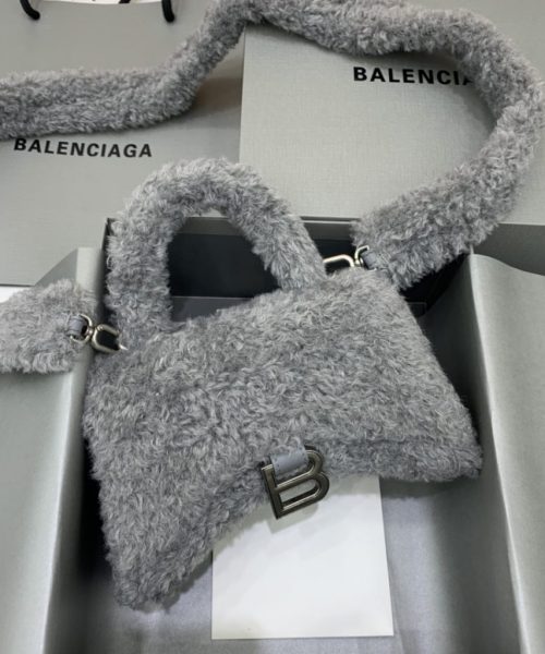 Furry Hourglass XS Handbag With Strap In Pink/Grey For Women 7.4in/19cm