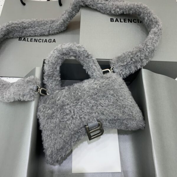 Furry Hourglass XS Handbag With Strap In Pink/Grey For Women 7.4in/19cm