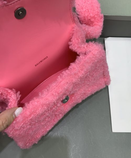 Furry Hourglass XS Handbag With Strap In Pink/Grey For Women 7.4in/19cm