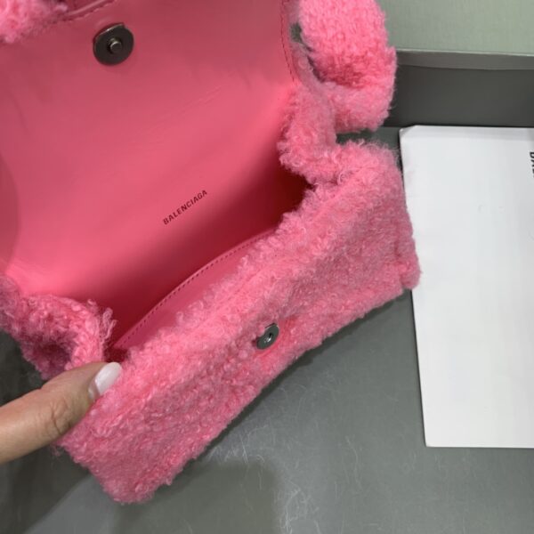 Furry Hourglass XS Handbag With Strap In Pink/Grey For Women 7.4in/19cm