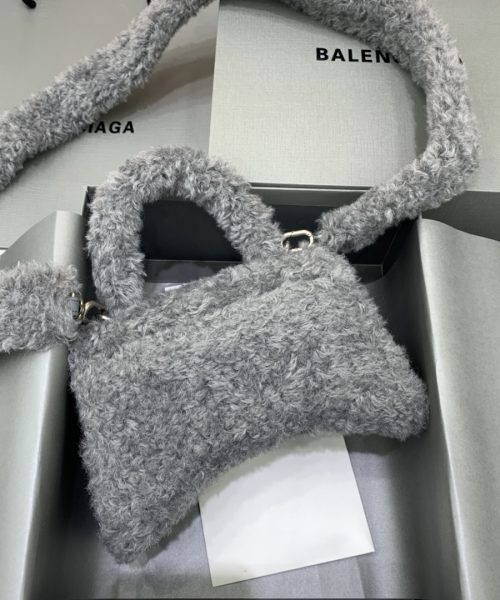 Furry Hourglass XS Handbag With Strap In Pink/Grey For Women 7.4in/19cm