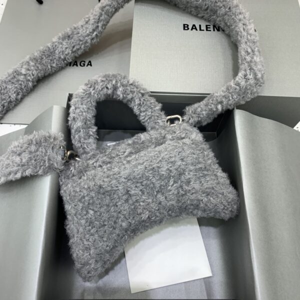 Furry Hourglass XS Handbag With Strap In Pink/Grey For Women 7.4in/19cm