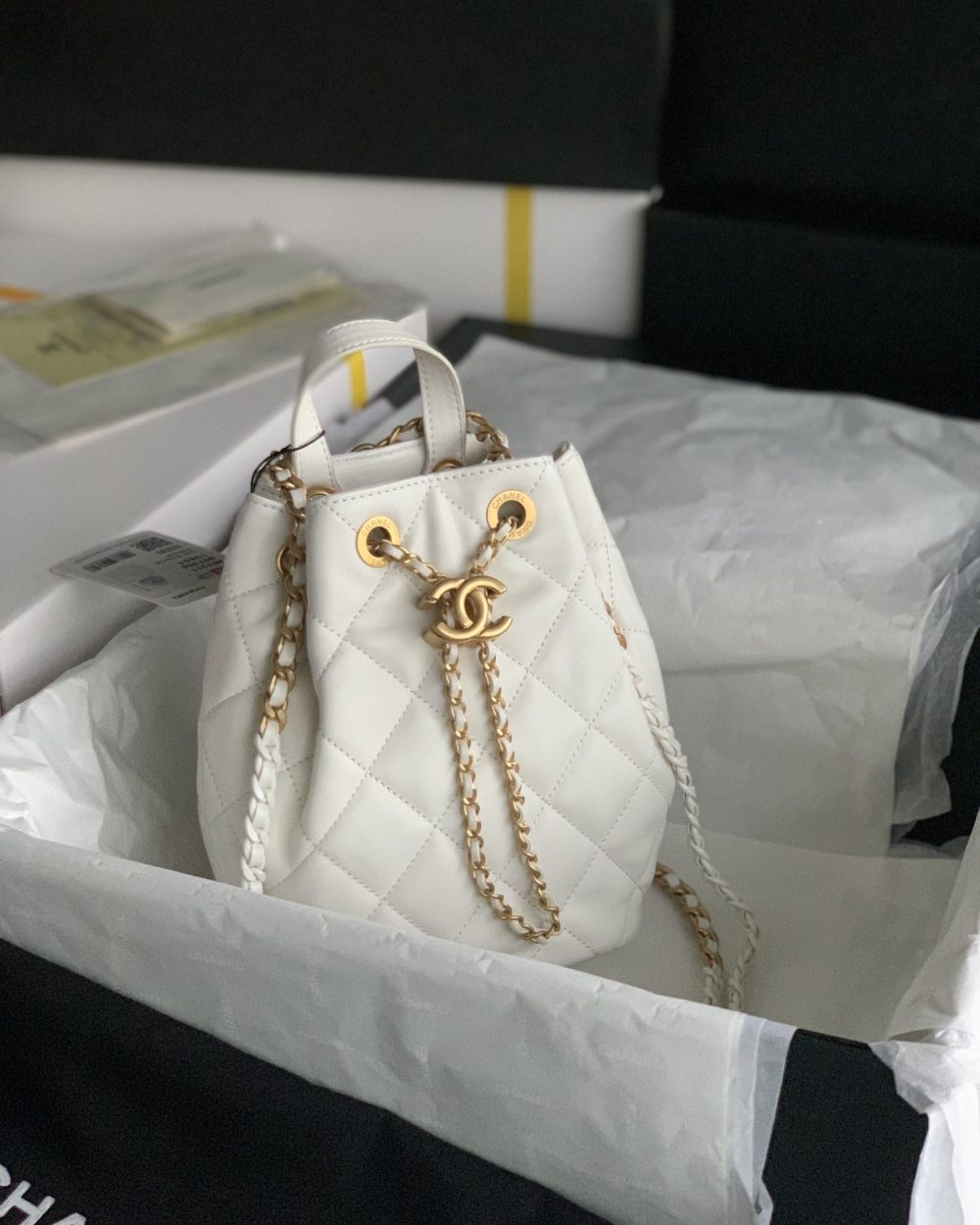 [REP 1:1] Gaiera Chain Bucket Black/White/Pink/Yellow For Women 7.5in / 19cm AS3211