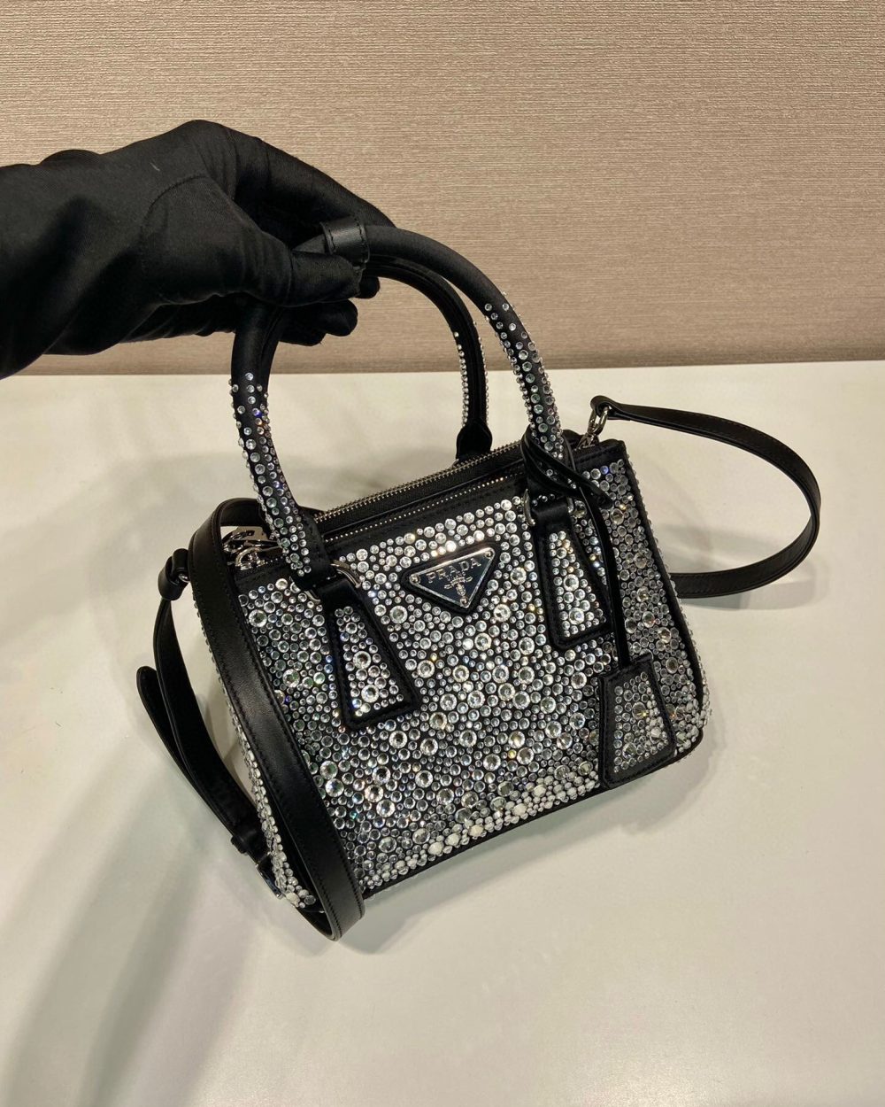 Galleria Satin Mini-Bag With Crystals In Black For Women 7.8 in/ 20 cm 1BA906_2AWL_F063R_V_EOY