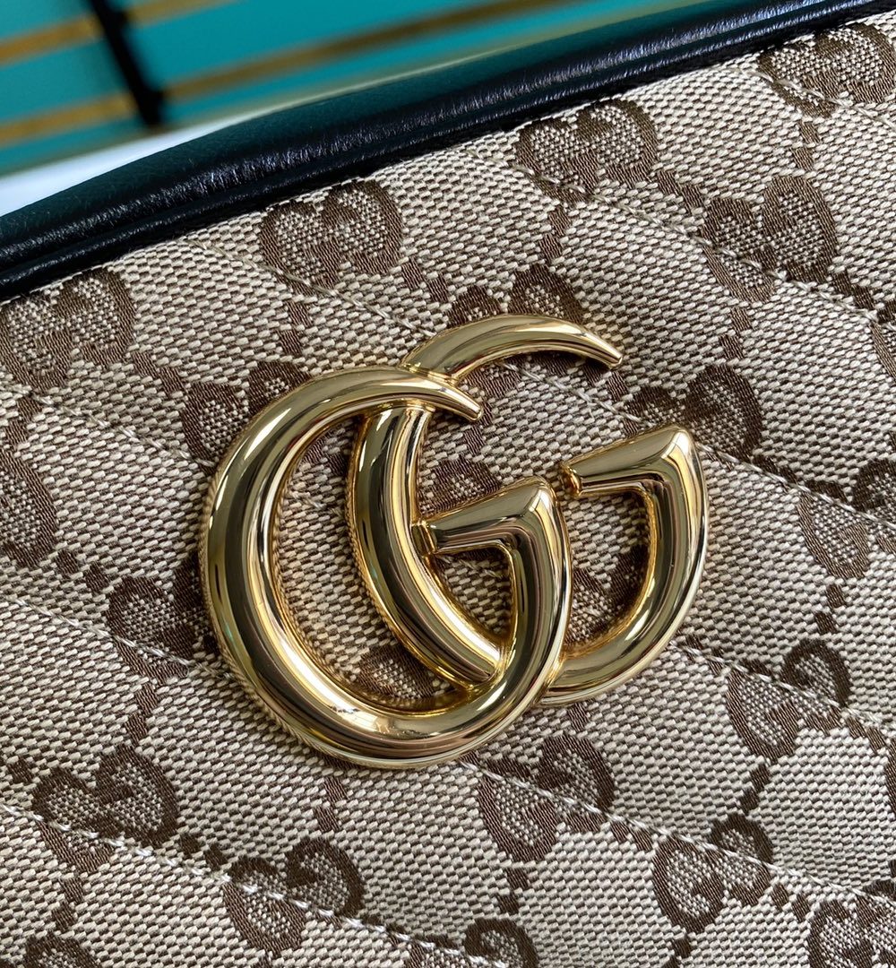 1:1 Replica GG Marmont Small Shouder Bag Beige/Ebony Diagonal Matelassé Original GG Canvas For Women 10in/24cm 447632 HVKEG 9772