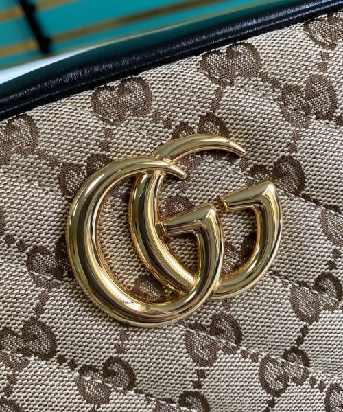 1:1 Replica GG Marmont Small Shouder Bag Beige/Ebony Diagonal Matelassé Original GG Canvas For Women 10in/24cm 447632 HVKEG 9772