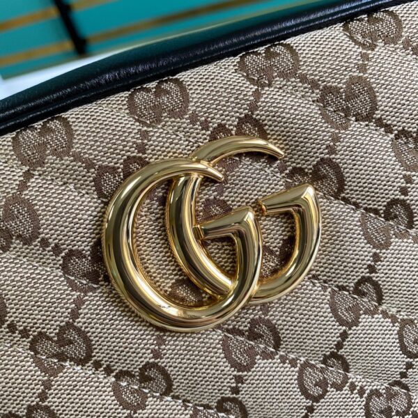 1:1 Replica GG Marmont Small Shouder Bag Beige/Ebony Diagonal Matelassé Original GG Canvas For Women 10in/24cm 447632 HVKEG 9772