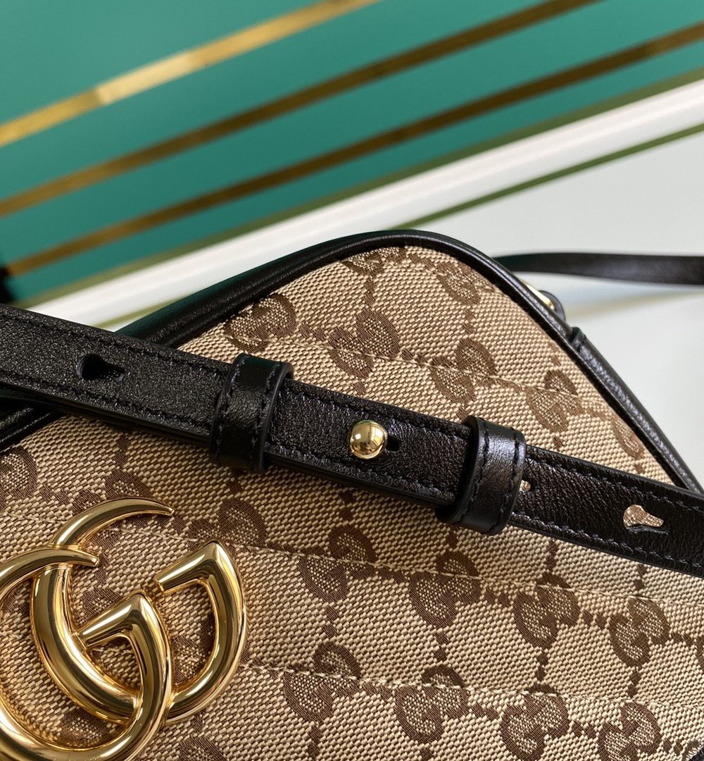 1:1 Replica GG Marmont Small Shouder Bag Beige/Ebony Diagonal Matelassé Original GG Canvas For Women 10in/24cm 447632 HVKEG 9772