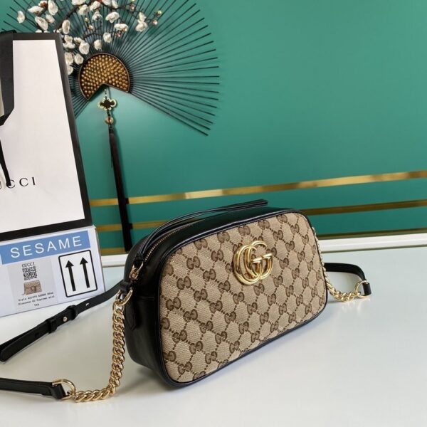 1:1 Replica GG Marmont Small Shouder Bag Beige/Ebony Diagonal Matelassé Original GG Canvas For Women 10in/24cm 447632 HVKEG 9772