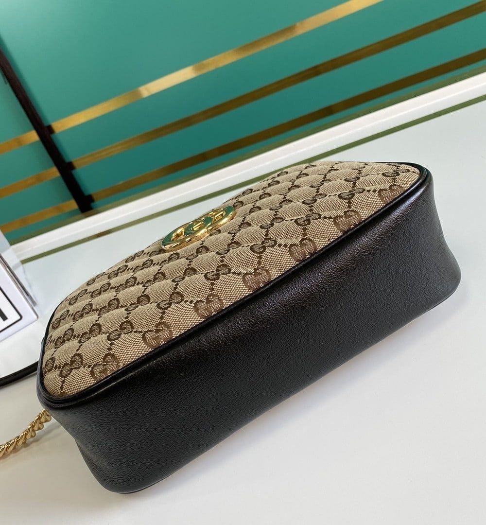 1:1 Replica GG Marmont Small Shouder Bag Beige/Ebony Diagonal Matelassé Original GG Canvas For Women 10in/24cm 447632 HVKEG 9772