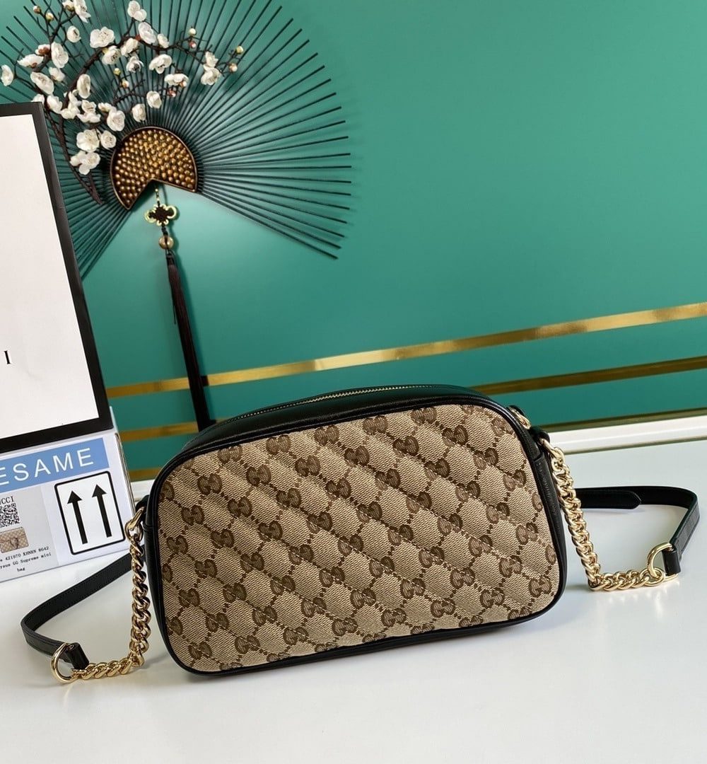 1:1 Replica GG Marmont Small Shouder Bag Beige/Ebony Diagonal Matelassé Original GG Canvas For Women 10in/24cm 447632 HVKEG 9772