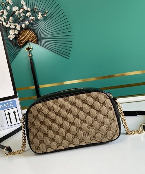1:1 Replica GG Marmont Small Shouder Bag Beige/Ebony Diagonal Matelassé Original GG Canvas For Women 10in/24cm 447632 HVKEG 9772