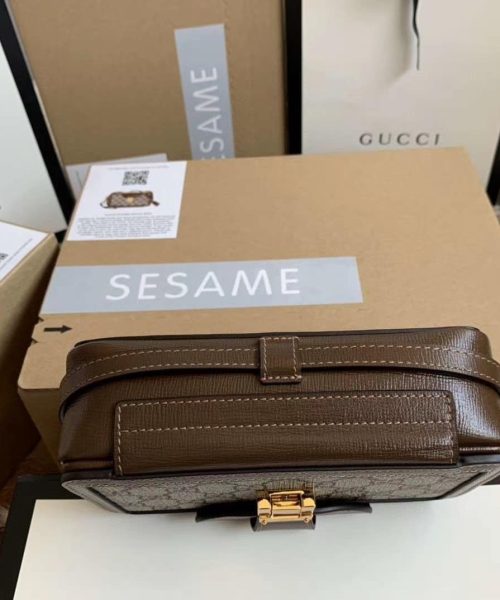 1:1 Replica GG Mini Bag With Clasp Closure Beige/Ebony GG Supreme Canvas For Women 7.1in/18cm GG 614368 92TCG 8563