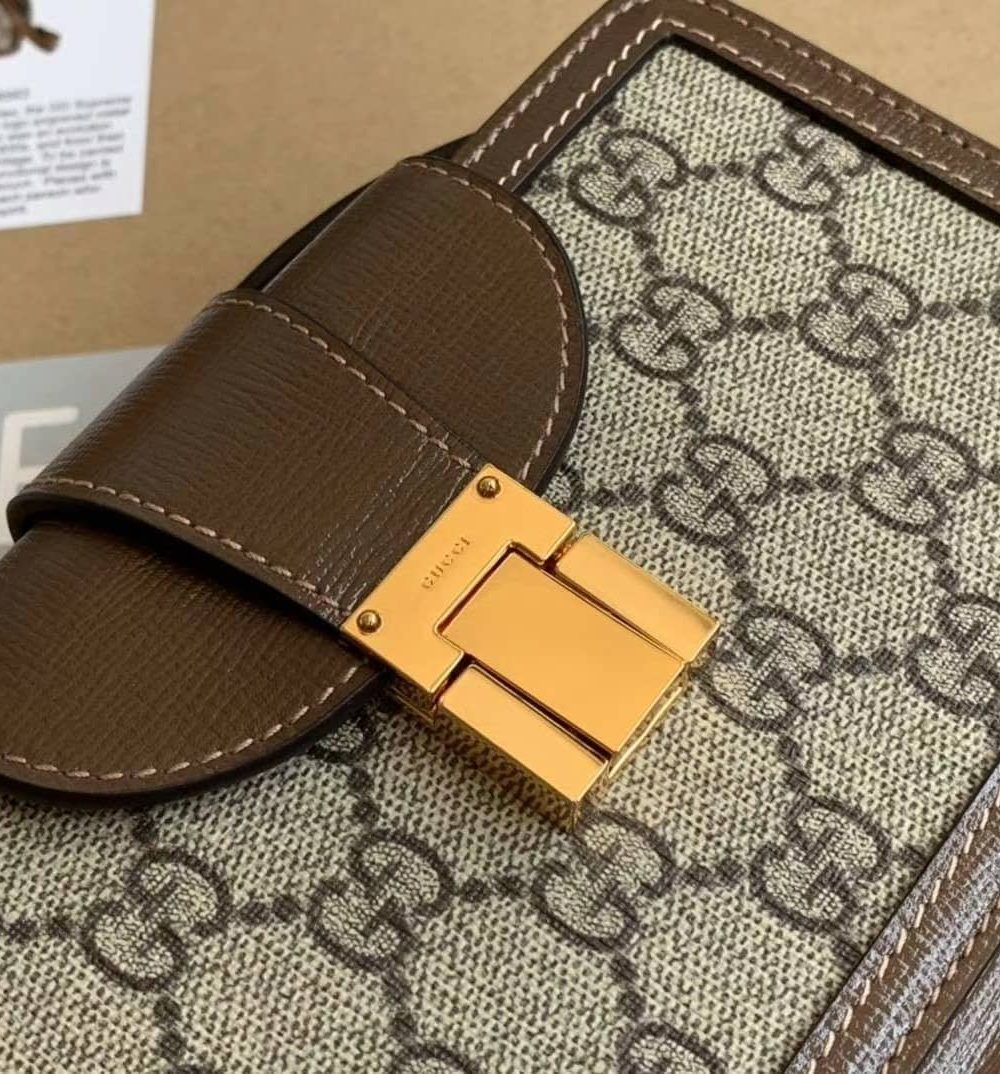 1:1 Replica GG Mini Bag With Clasp Closure Beige/Ebony GG Supreme Canvas For Women 7.1in/18cm GG 614368 92TCG 8563