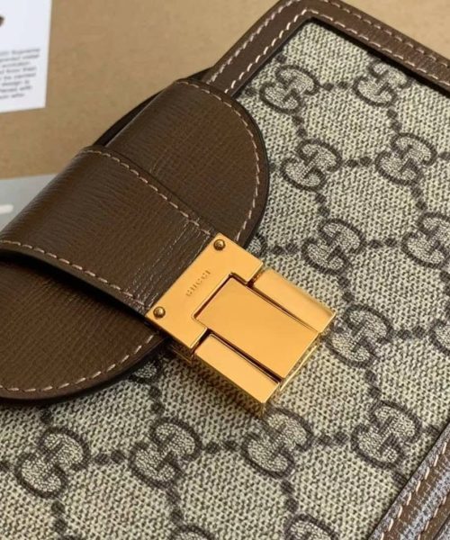 1:1 Replica GG Mini Bag With Clasp Closure Beige/Ebony GG Supreme Canvas For Women 7.1in/18cm GG 614368 92TCG 8563
