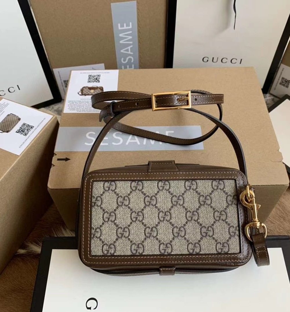 1:1 Replica GG Mini Bag With Clasp Closure Beige/Ebony GG Supreme Canvas For Women 7.1in/18cm GG 614368 92TCG 8563