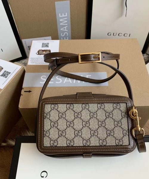 1:1 Replica GG Mini Bag With Clasp Closure Beige/Ebony GG Supreme Canvas For Women 7.1in/18cm GG 614368 92TCG 8563