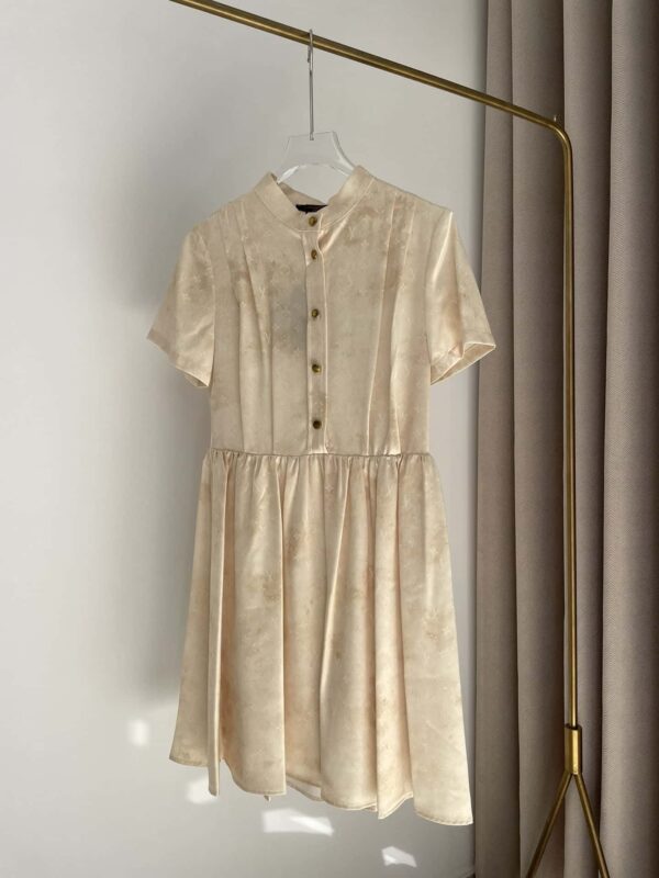 Gold Tone Buttons Babydoll Dress Beige For Women