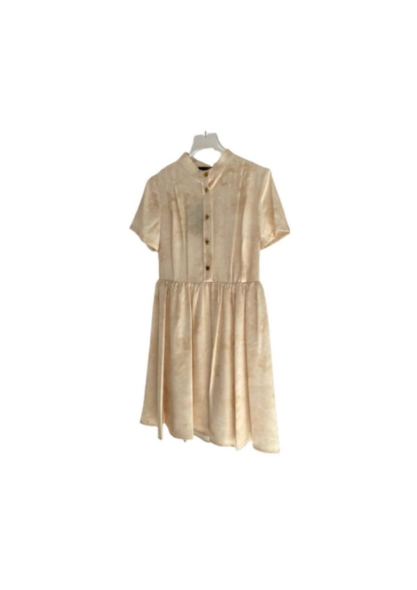 Gold Tone Buttons Babydoll Dress Beige For Women