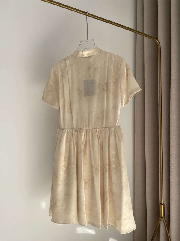 Gold Tone Buttons Babydoll Dress Beige For Women