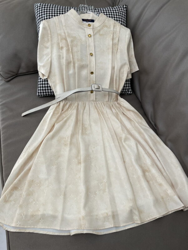 Gold Tone Buttons Babydoll Dress Beige For Women