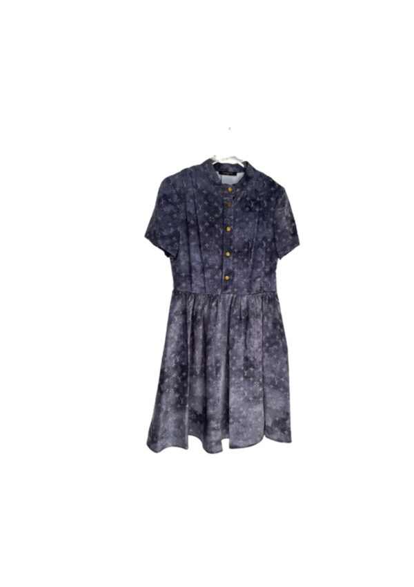 Gold Tone Buttons Babydoll Dress Blue For Women