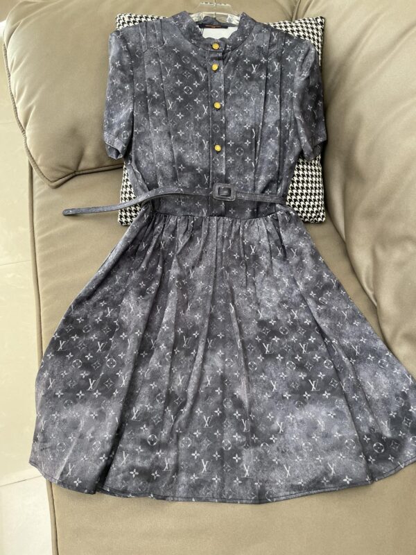 Gold Tone Buttons Babydoll Dress Blue For Women