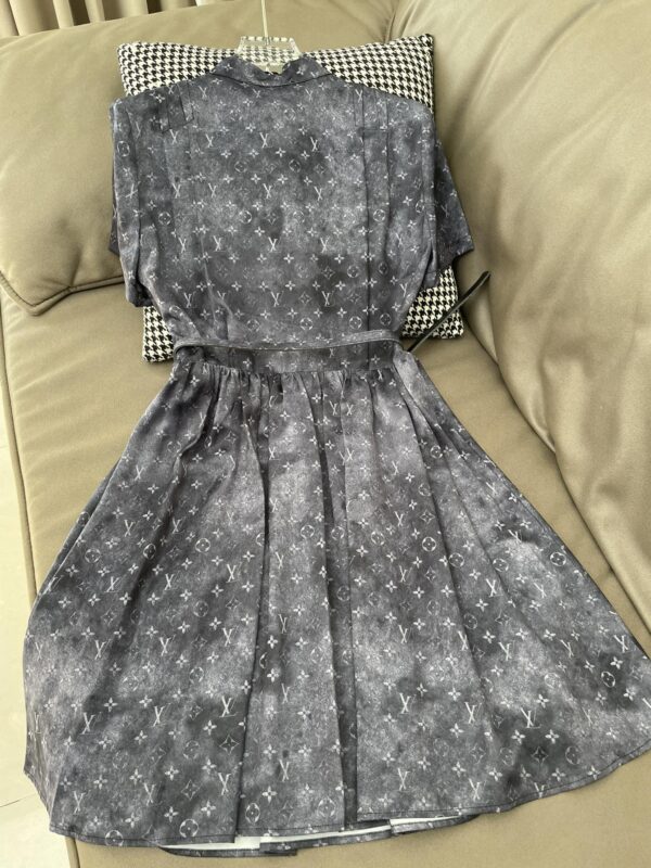 Gold Tone Buttons Babydoll Dress Blue For Women