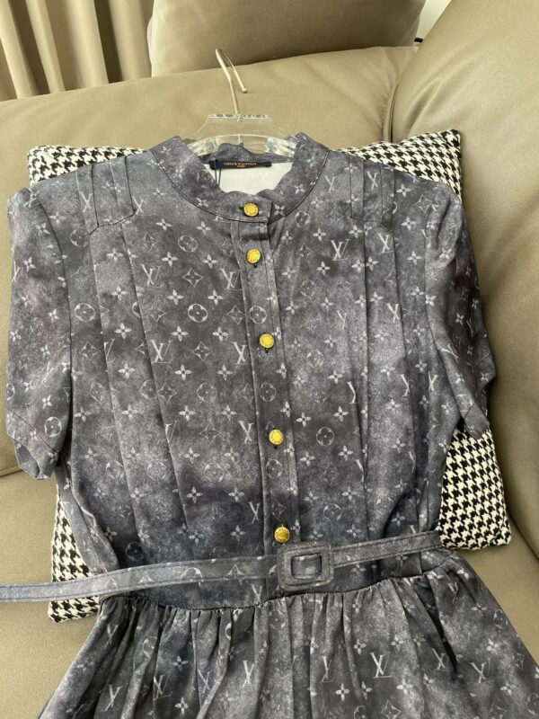 Gold Tone Buttons Babydoll Dress Blue For Women