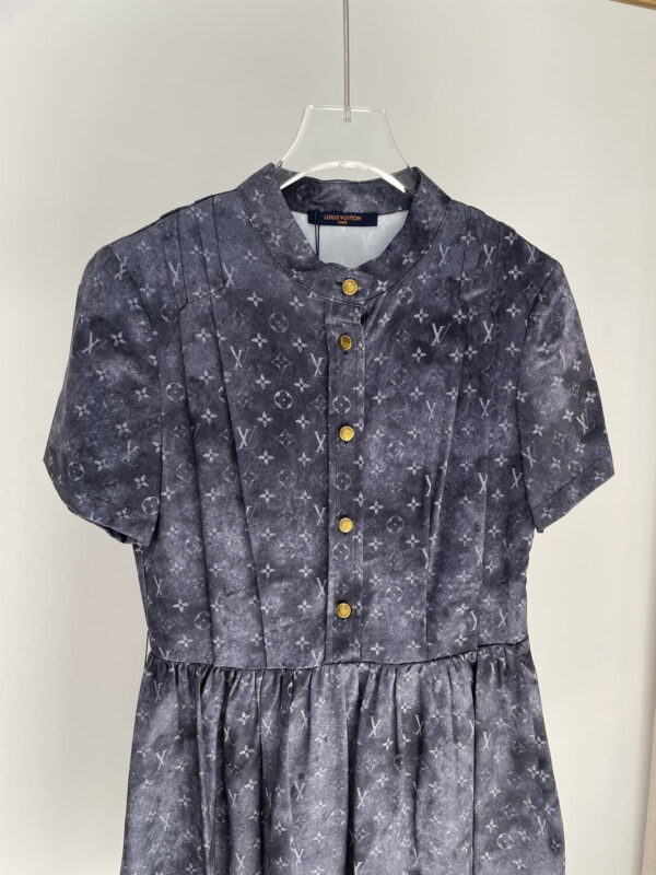 Gold Tone Buttons Babydoll Dress Blue For Women
