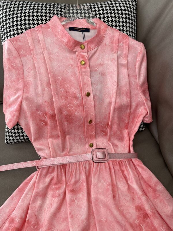 Gold Tone Buttons Babydoll Dress Pink For Women