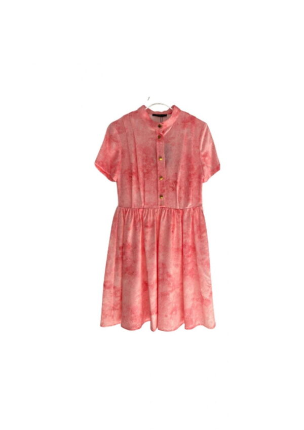 Gold Tone Buttons Babydoll Dress Pink For Women