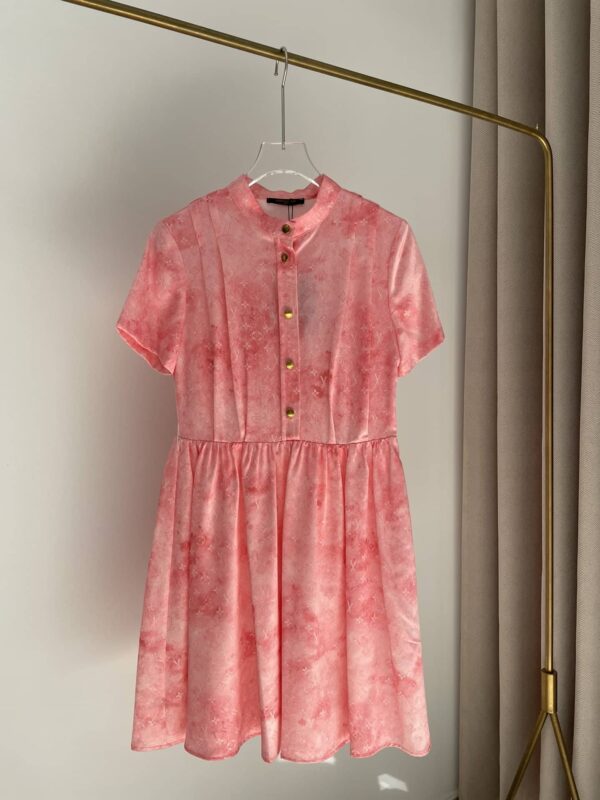 Gold Tone Buttons Babydoll Dress Pink For Women