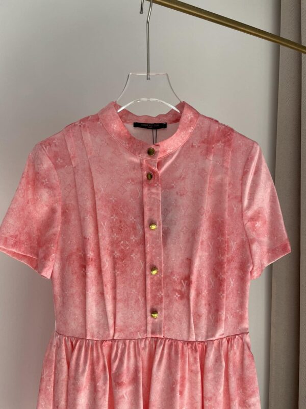 Gold Tone Buttons Babydoll Dress Pink For Women
