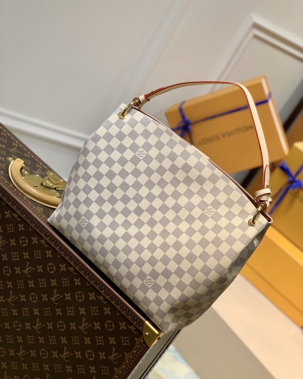 1:1 Replica Louis Vuitton LV Graceful PM Damier Azur Canvas Exclusive Bag For Women N42249 - 13.8in/ 35cm