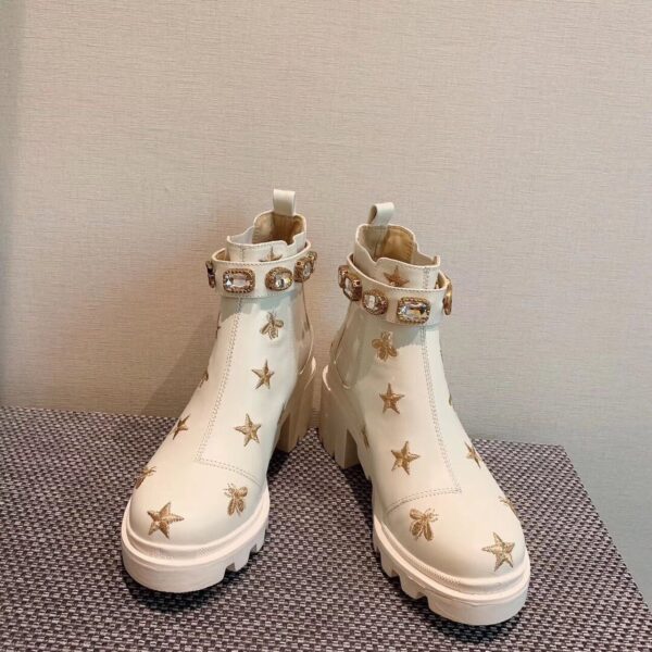 Gucci Ankle Boot With Belt Star And Bee White For Women GG