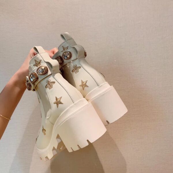 Gucci Ankle Boot With Belt Star And Bee White For Women GG