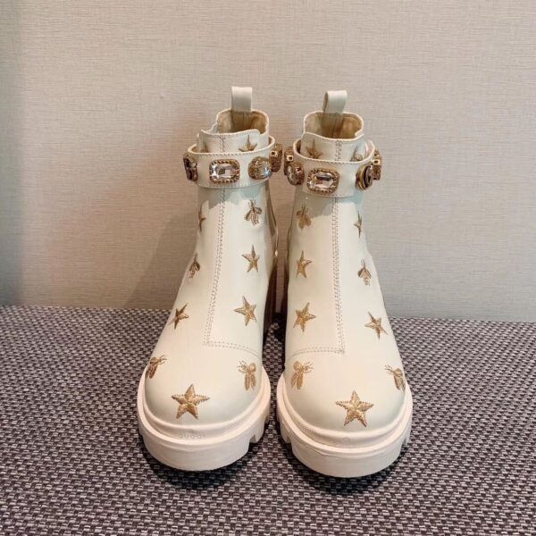 Gucci Ankle Boot With Belt Star And Bee White For Women GG