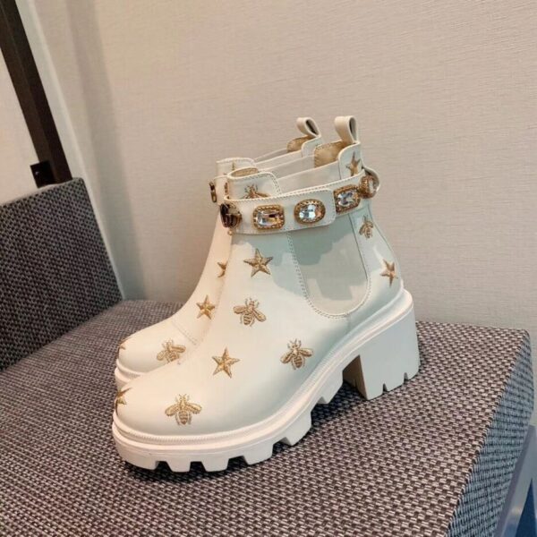 Gucci Ankle Boot With Belt Star And Bee White For Women GG