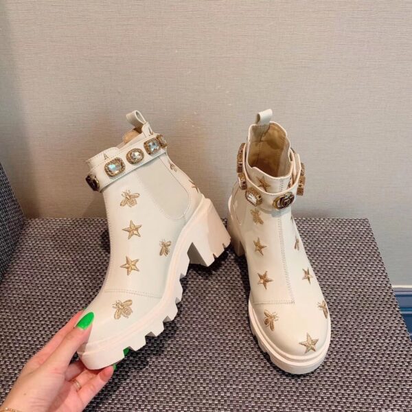 Gucci Ankle Boot With Belt Star And Bee White For Women GG