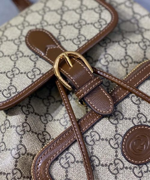 1:1 Replica Gucci Backpack With Interlocking G Beige And Ebony GG Supreme Canvas Brown 11.8in/30cm GG 674147 92THG 8563