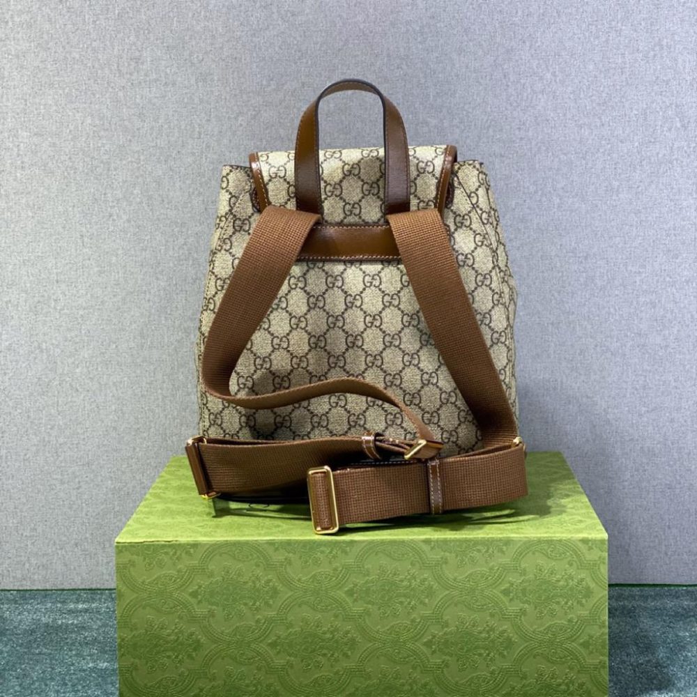 1:1 Replica Gucci Backpack With Interlocking G Beige And Ebony GG Supreme Canvas Brown 11.8in/30cm GG 674147 92THG 8563 - Image 3