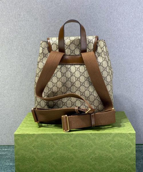 1:1 Replica Gucci Backpack With Interlocking G Beige And Ebony GG Supreme Canvas Brown 11.8in/30cm GG 674147 92THG 8563