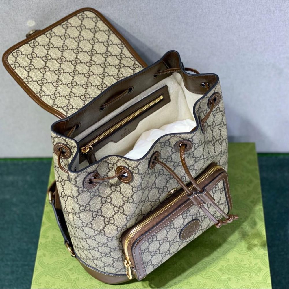 1:1 Replica Gucci Backpack With Interlocking G Beige And Ebony GG Supreme Canvas Brown 11.8in/30cm GG 674147 92THG 8563 - Image 7