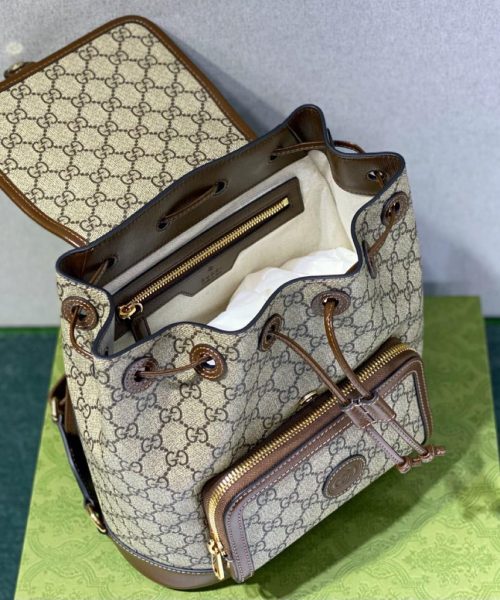 1:1 Replica Gucci Backpack With Interlocking G Beige And Ebony GG Supreme Canvas Brown 11.8in/30cm GG 674147 92THG 8563