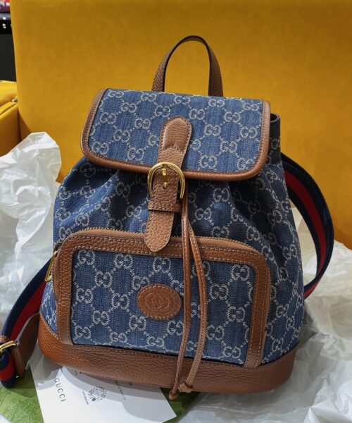 1:1 Replica Gucci Backpack With Interlocking G Blue For Women, Women's Bags 11.8in/30cm GG