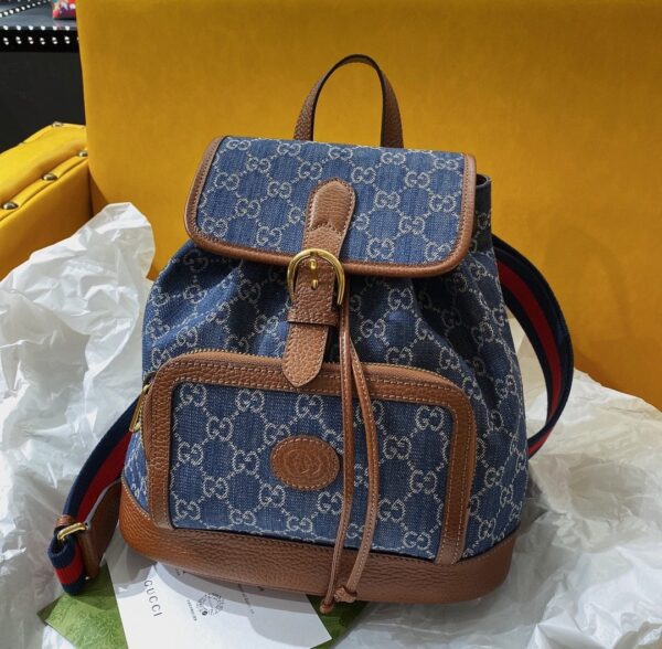 1:1 Replica Gucci Backpack With Interlocking G Blue For Women, Women's Bags 11.8in/30cm GG