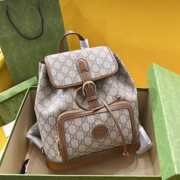 1:1 Replica Gucci Backpack With Interlocking G Brown For Women, Women's Bags 11.8in/30cm GG ‎