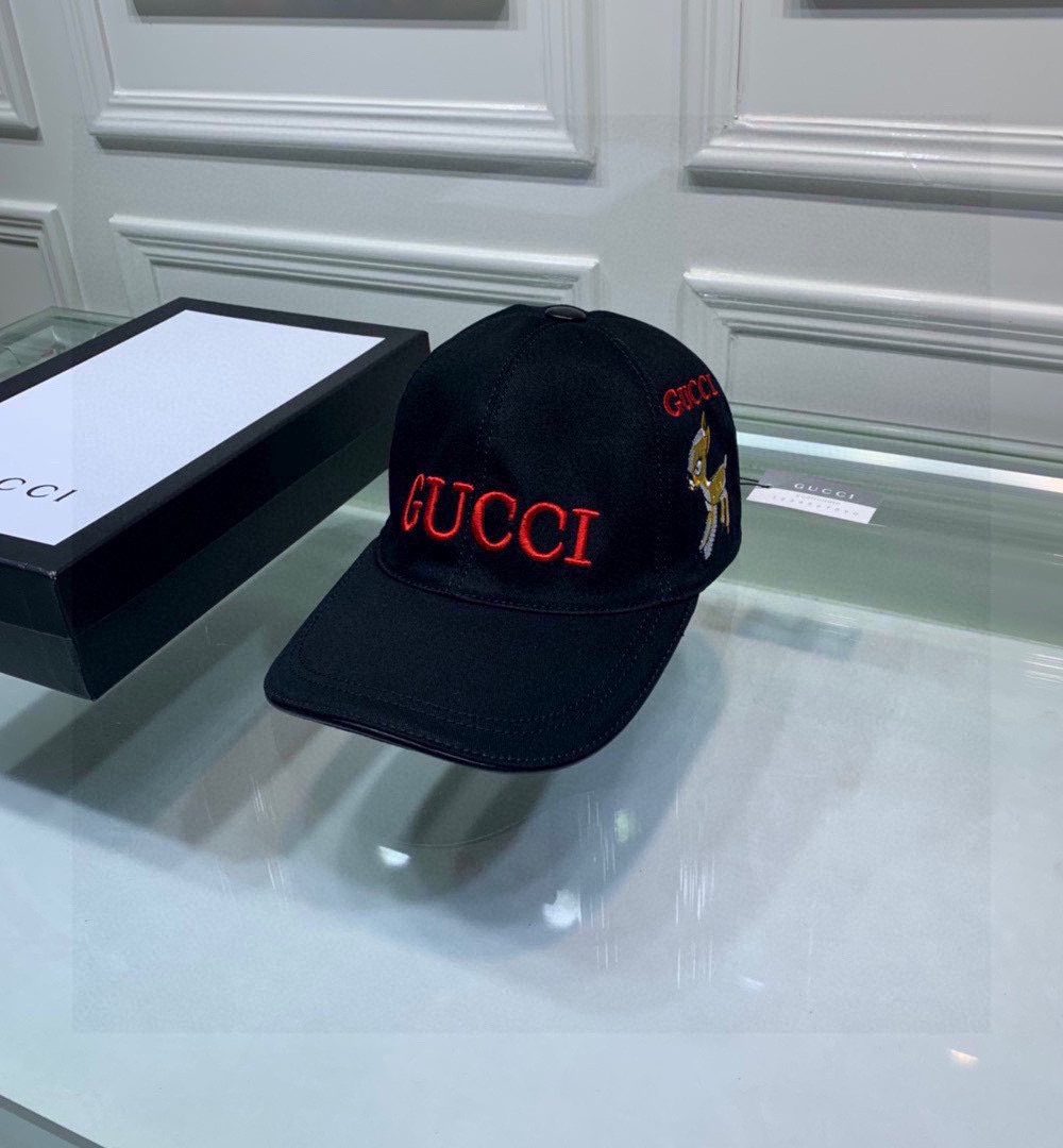 Gucci Bambi Embroidered Baseball Hat Balck GG Hat