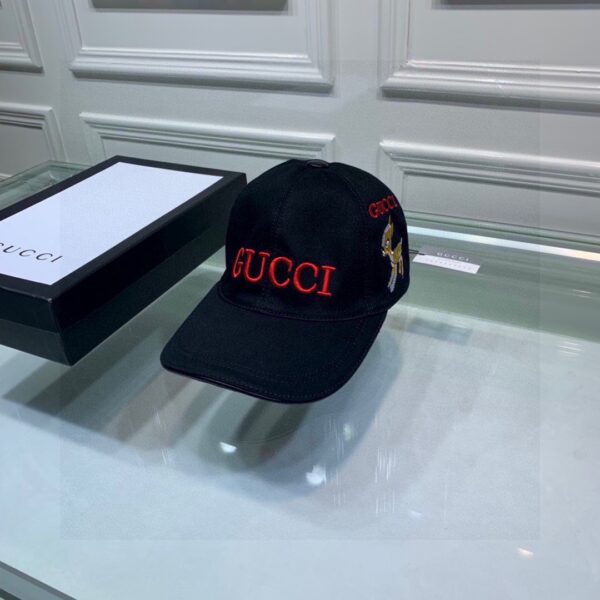 Gucci Bambi Embroidered Baseball Hat Balck GG Hat